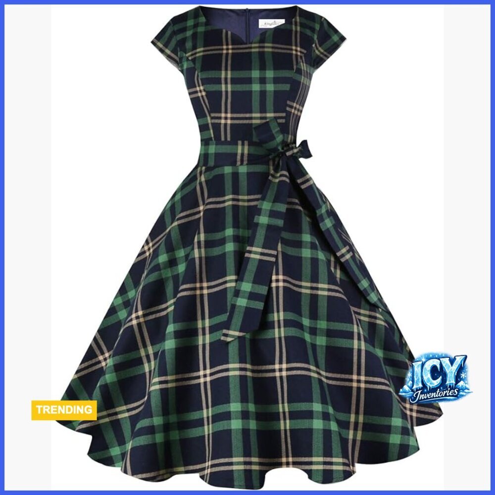Vintage 1950s Swing Dress with Cap Sleeves and Sweetheart Neckline